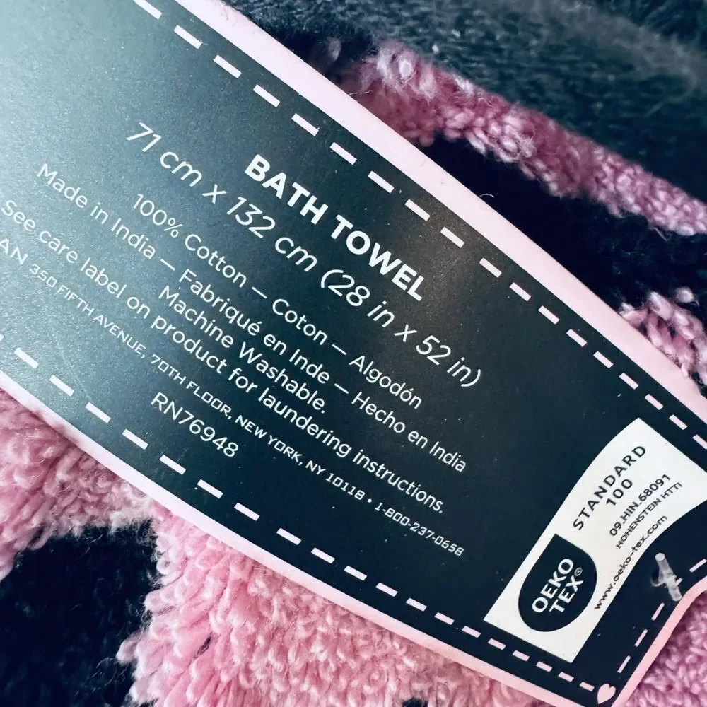 Betsey Johnson 3-pc Bath Hand Towels Black Pink Ribbon Bows Set